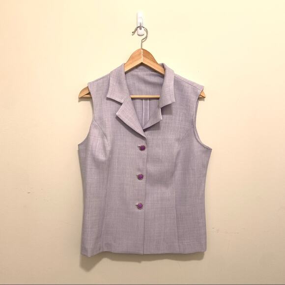 Vintage Button Down Tank Lavender Purple 90s Women's Lilac Sleeveless Top Medium - Picture 2 of 5